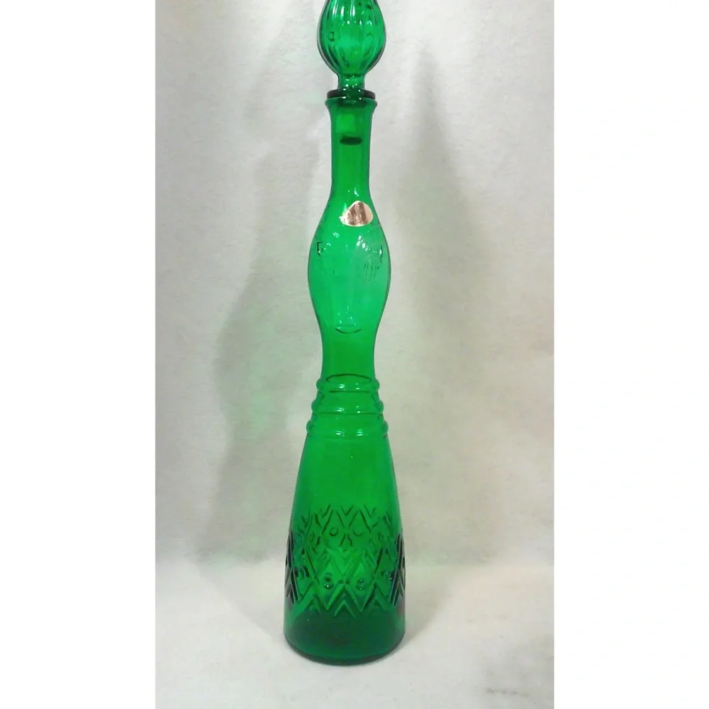 Mid-Century Green Face Decanter Empoli Style Barware